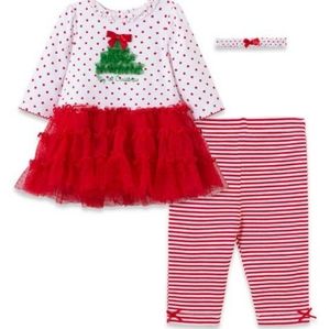 Little me My first Christmas dress leggings headband set